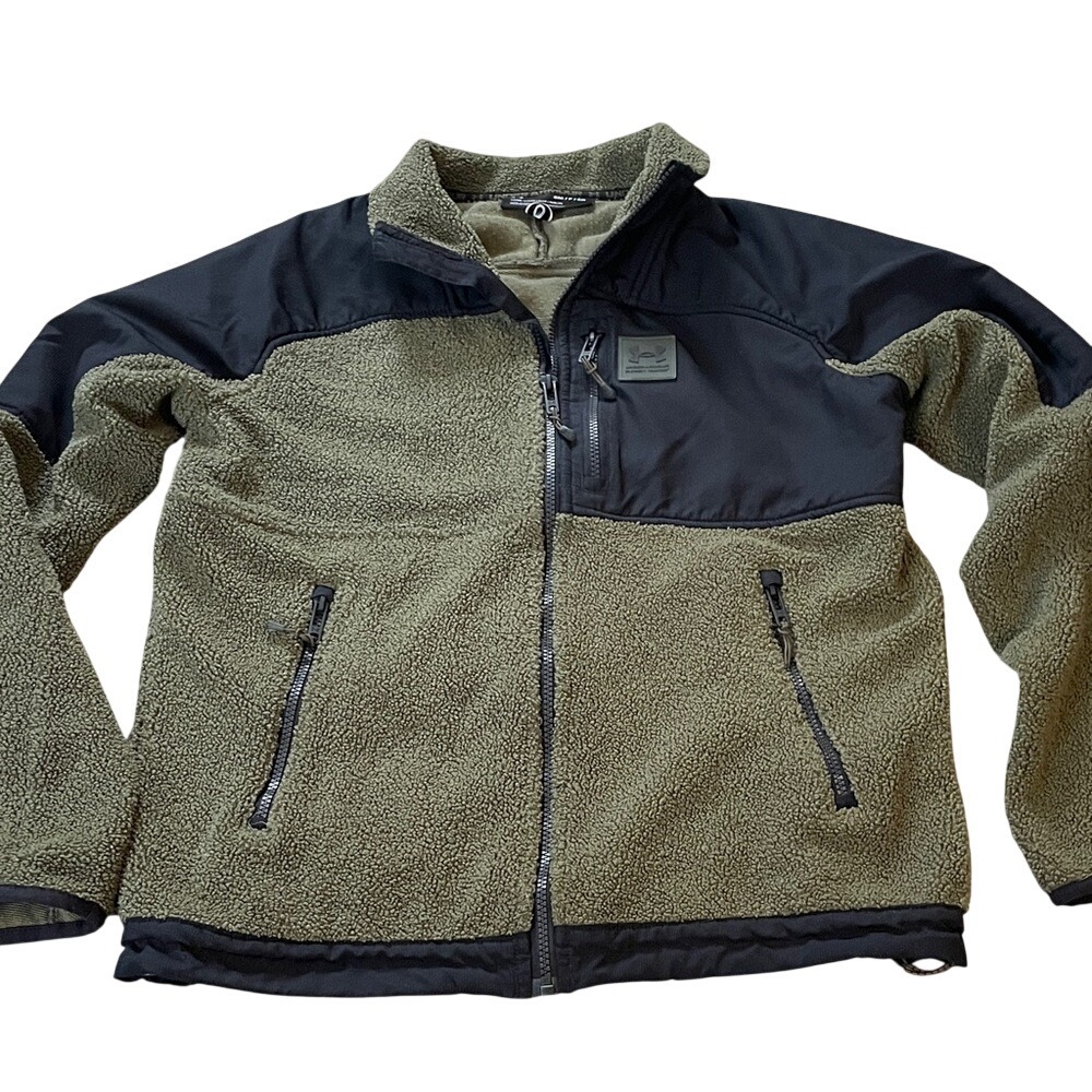 Under‎ Armour Mens Sherpa Fleece Full Zip Jacket Olive Green Black Small